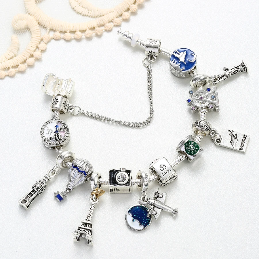 2022 New jewelry accessories fashion cartoon plane Pendant Charm bracelet Christmas Collection Blue Starry Sky bracelet girls wi