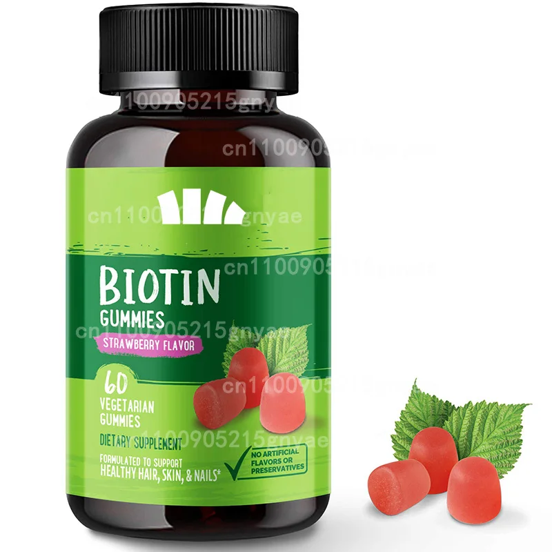 

Gummies Biotin -60 Gummies, Raspberries - Promotes Hair, Skin, and Nail Health - Vegetarian, Gluten Free, Non GMO