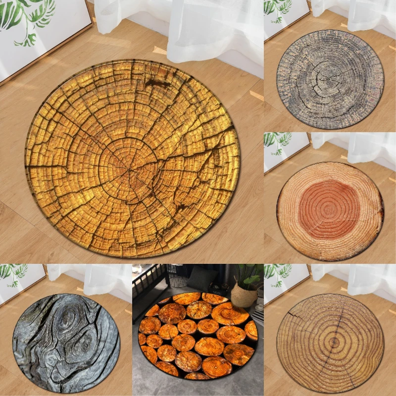 Rotte Holz-Druck, runder Teppich, minimalistisch, weich, für Wohnzimmer, Schlafzimmer, Dekor, Bodenmatte, rutschfest, verschleißfest, schön