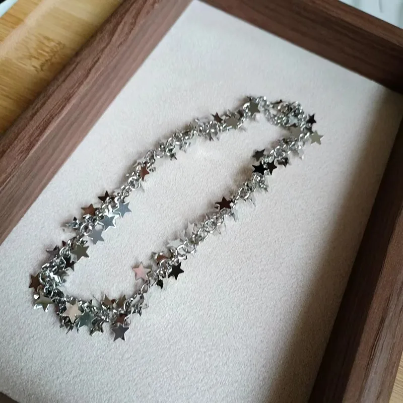 Starry Surrounded by Silver Stars Tassel Spice Girl Necklace Korean ins Niche Design Grade Sense Trend Light Luxury Women