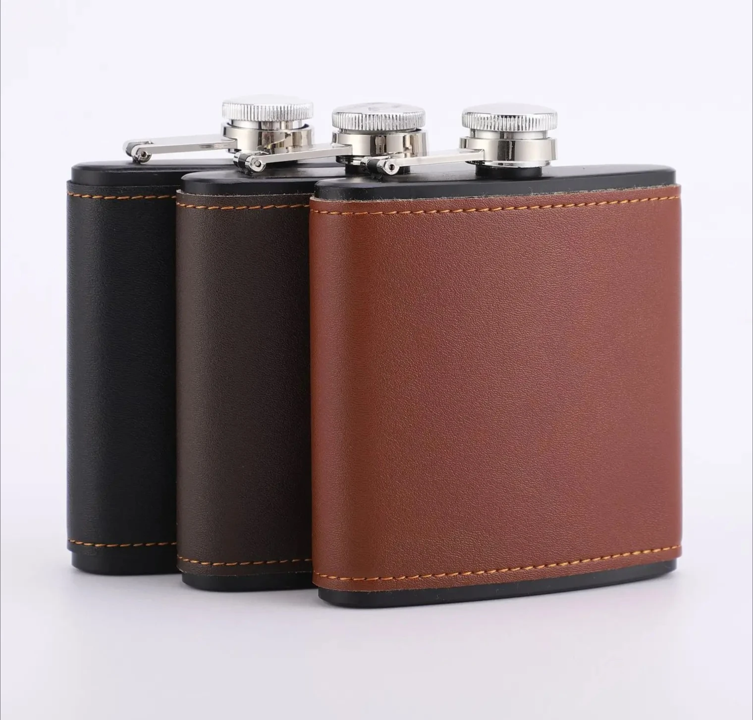 Tragbare Flachmann aus Edelstahl 304, 6 Unzen, PU-Leder, mit Edelstahlabdeckung, Alkoholtrinken, Reisen, Trinkgeschirr, Taschenflasche