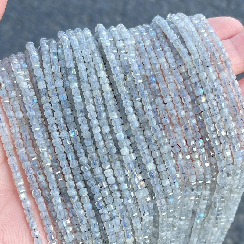 2.5 مللي متر حجر القمر الرمادي الطبيعي الأوجه مربع حبة فضفاض حبة مكعب حبة لصنع المجوهرات سوار ذاتي الصنع إكسسوارات عقد #2