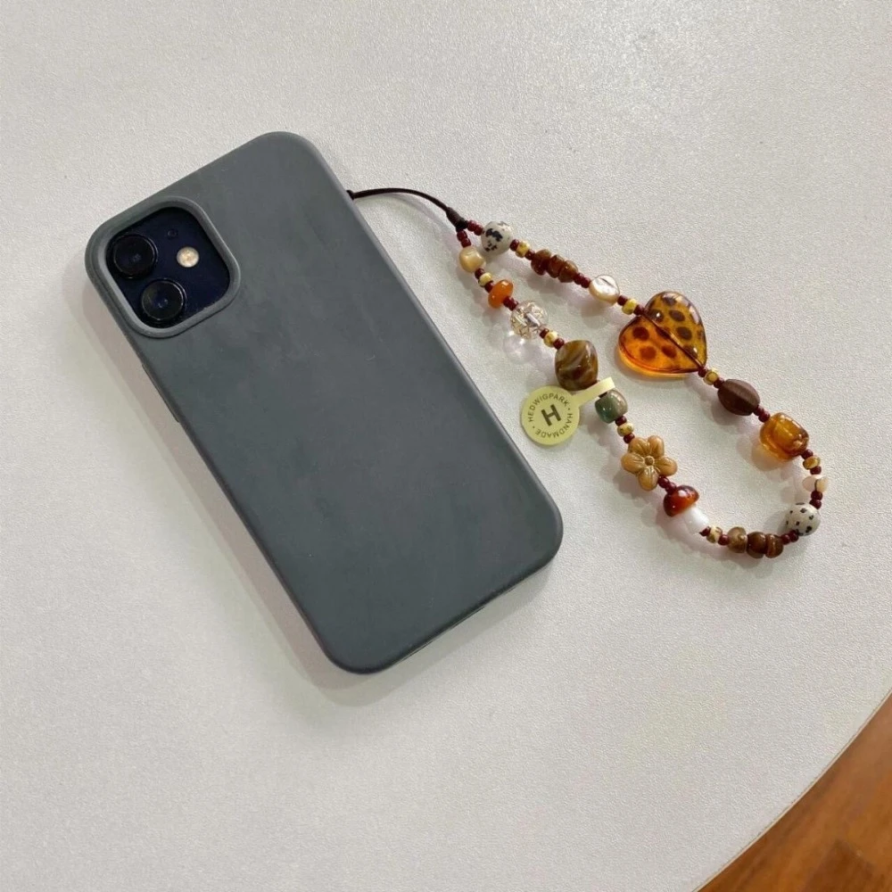 

Милая ретро-цепочка для телефона, веревка из смолы, леопардовое сердце, ремешок на запястье с бисером, подвесной шнур для девочек и женщин