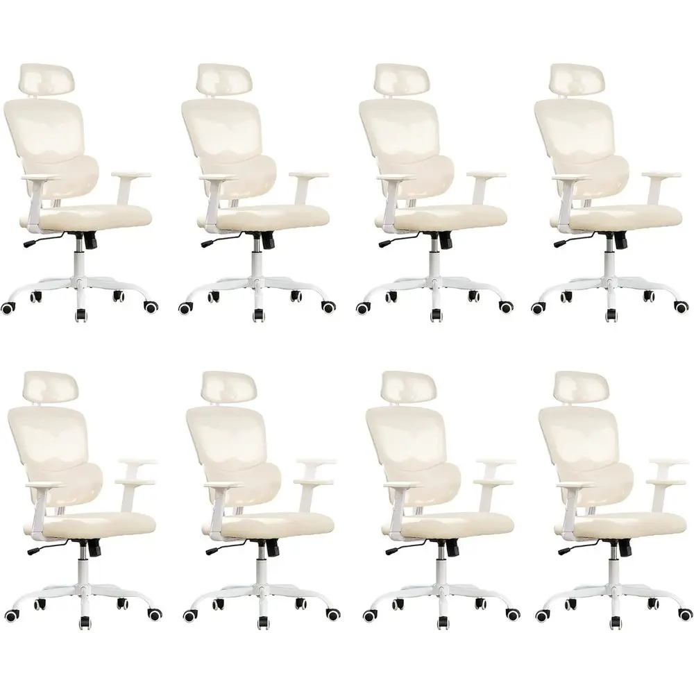 

Ergonomic High-Back Swivel Desk Chair with Adjustable Armrests, Lumbar Support, Rocking, 330 lbs Capacity, Beige (Set of 8)