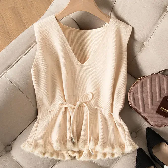 Woman Jacket Vest Women\'s Knitted Vest Autumn and Winter Pullover Sweater Vest Sleeveless Coat Chaleco Mujer