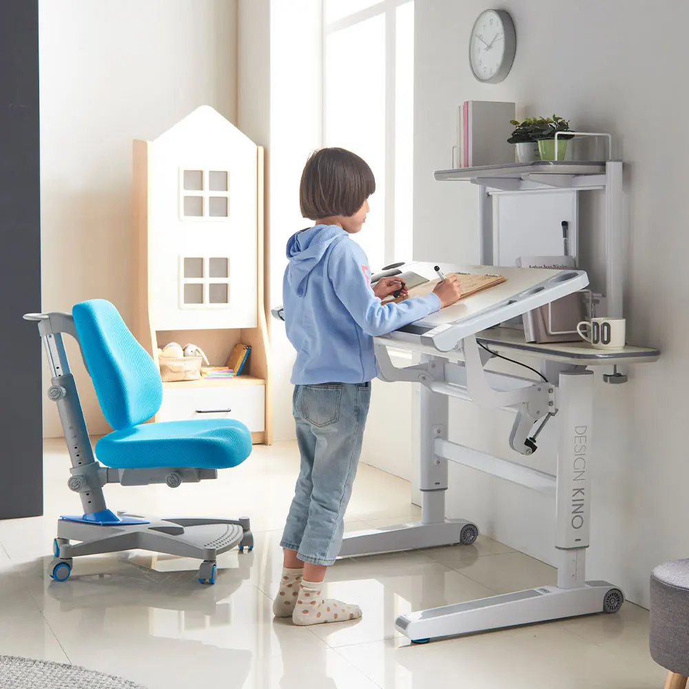 

Model Design Kids Learning Desk Wooden Adjustable Ergonomic Wood Steel Children Study Table with Bookshelf