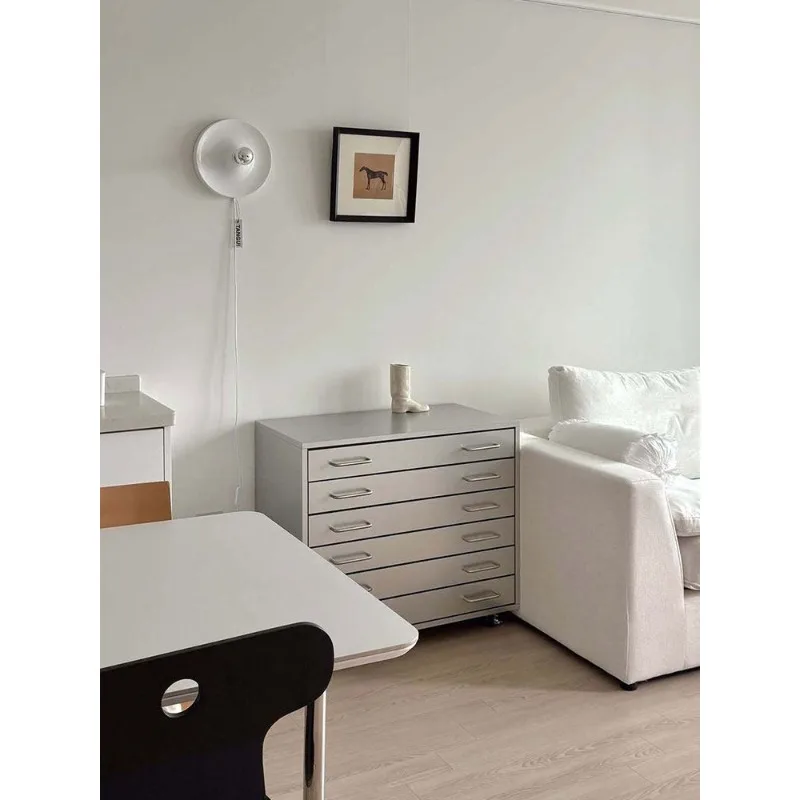 Metal silver mobile drawer storage bedside table four-section