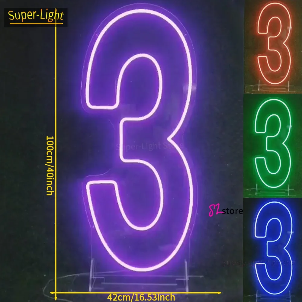 100cm/40 polegadas rgb números grandes 0-9 número led personalizado sinais de néon luz aniversário festa de casamento decoração de parede lâmpada noturna presente