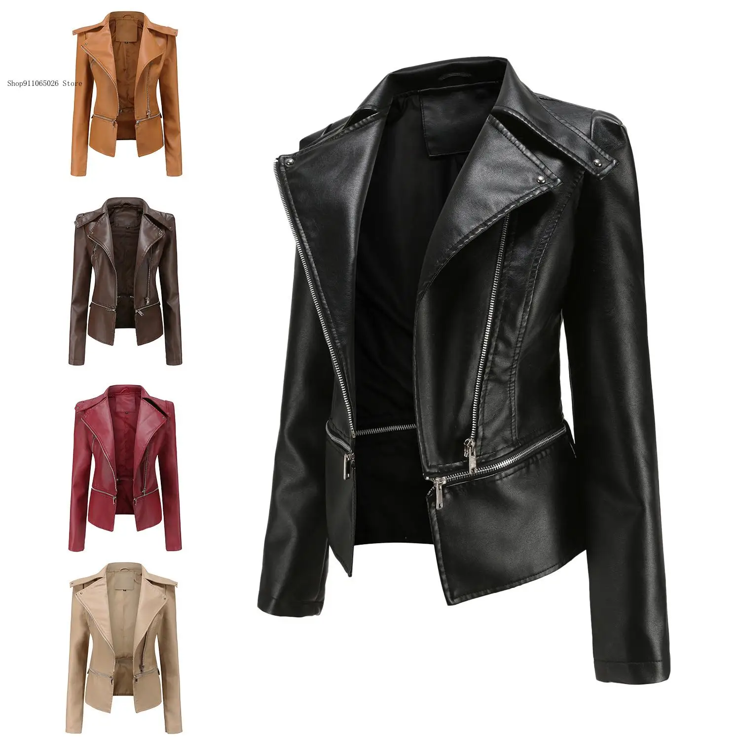 European Size Spring and Autumn Pu Leather with Detachable Hem for Casual Commuting Jacket Coat for Women