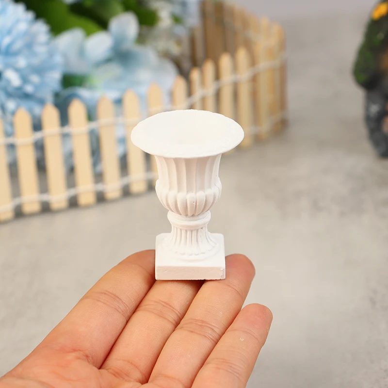 Maceta de Pilar Blanco en miniatura para casa de muñecas, Mini plantas verdes en maceta, bonsái, modelo de maceta, decoración de balcón y jardín, 1:12