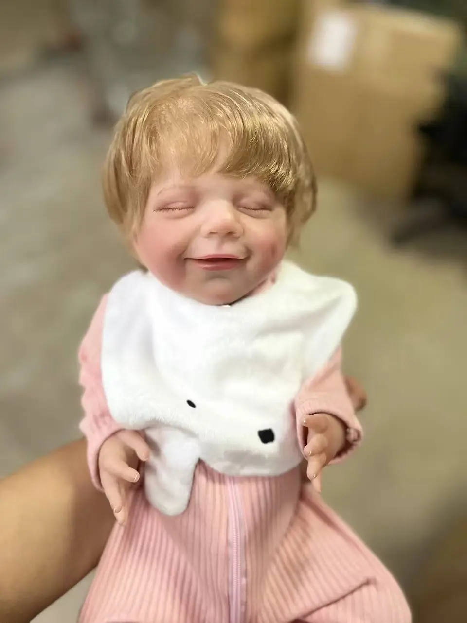 47CM Full Body Vinyl Reborn Doll Sleeping April Smile Baby with Golden Hair Hand Made High Quality Doll lifelike Real Baby Dolls