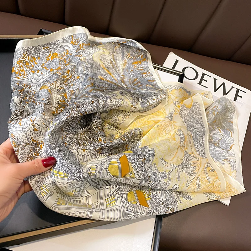 Fashion 100% Nature Real Silk Square Scarf Women Female Foualrd Neckerchief Summer Beach Scarves Shawl Bandana Hijab Pashmina