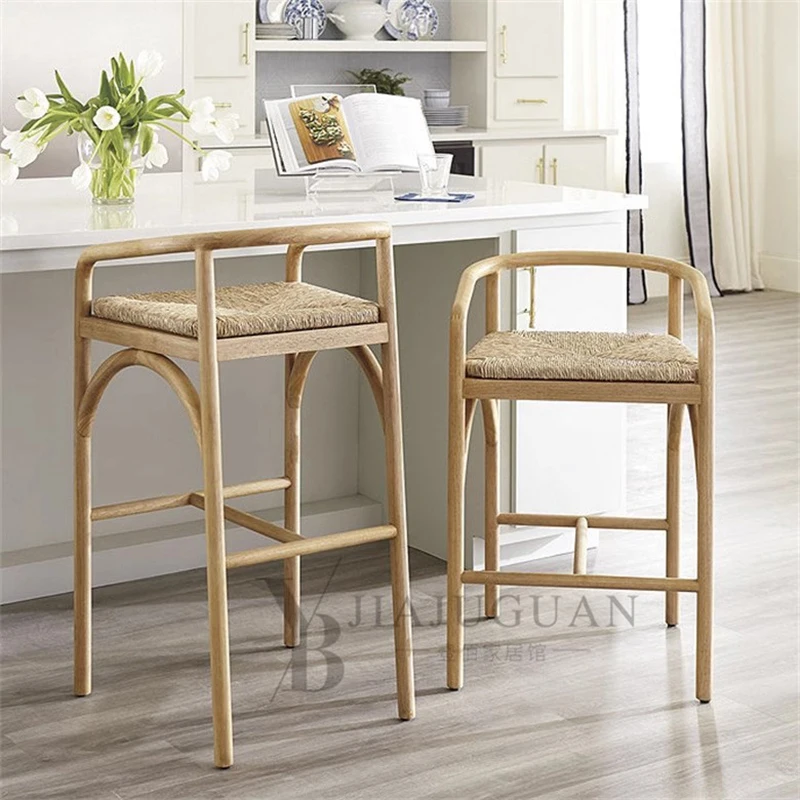 High Stool for Kitchen Design Chair Arm Rattan Solid Wood Computer Luxury High Chairs for Kitchen Bar Restaurant Silla Furniture