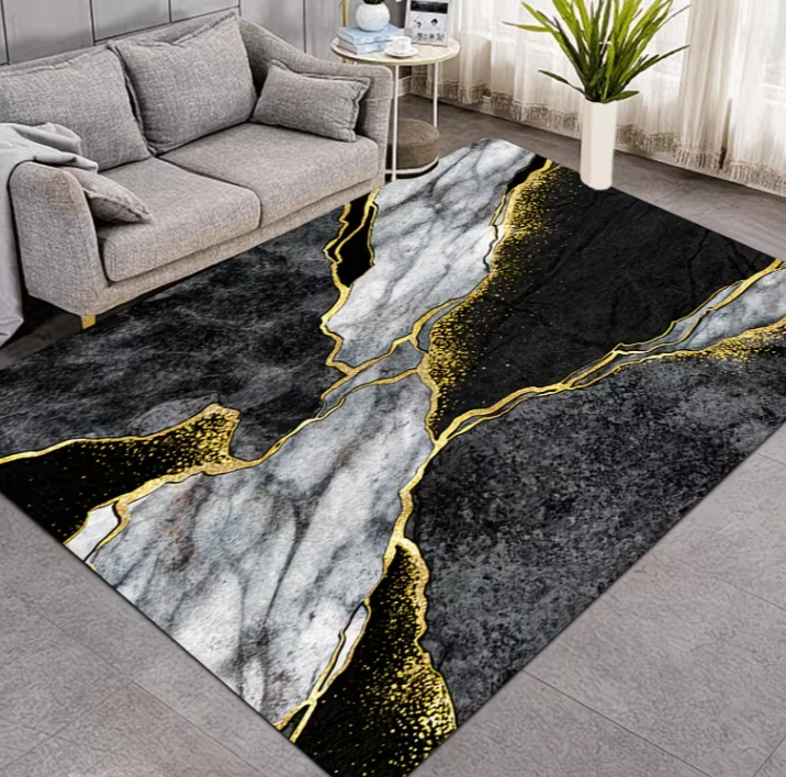 1pc, Black and White Marble Pattern Rug with Modern Aesthetic Simple Line Outline Pattern, Abstract Floor Mat