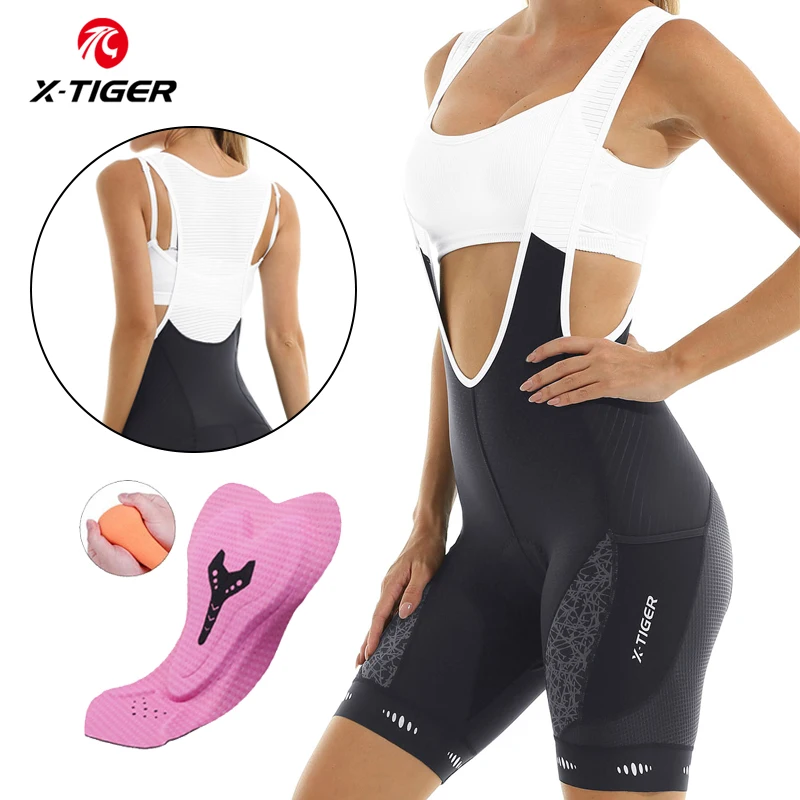 X-TIGER Women\'s Bike Bib Shorts 5D Padded Cycling Underwear with Padding Pockets Bicycle Gear Bike Shorts UPF50+