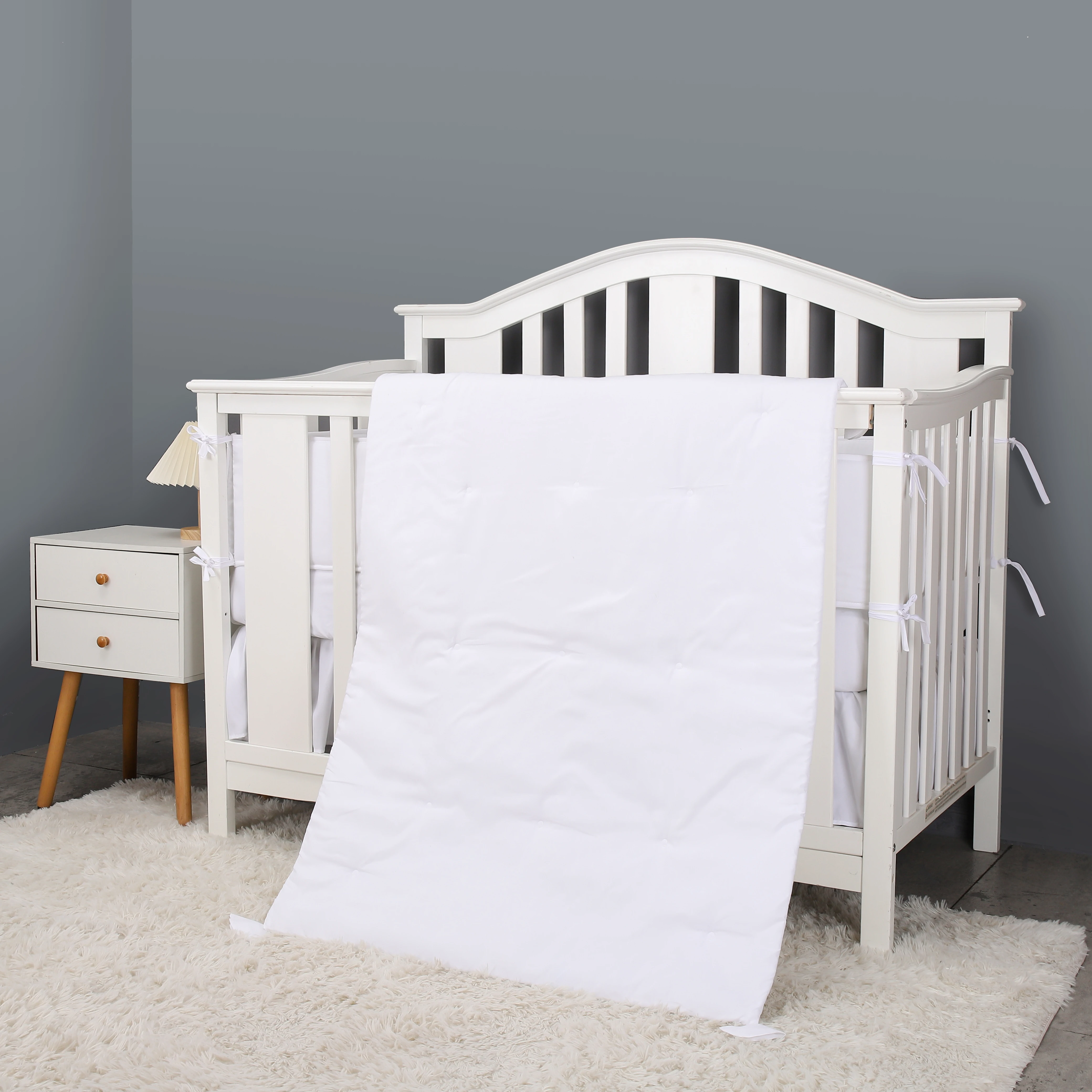 

7Pcs Solid Baby Crib Bedding Set Infant Nursery Room Infant baby bed protectors (4Bumper Crib Sheet Comforter Crib Skirt)