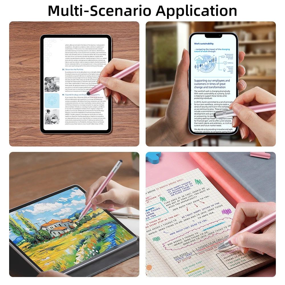 4 in 1 만능 스타일러스 펜 터치펜 고감도 태블릿 범용 펜슬 정전식 스타일러스 이중 듀얼 실리콘 헤드