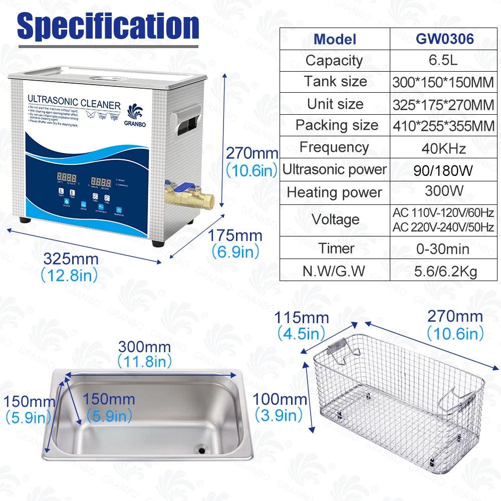 Carburetor Auto Parts Ultrasonic Cleaner With Degassing Semiwave 6.5L 180W 40KHz Table Top Ultrasound Cleaning Machine