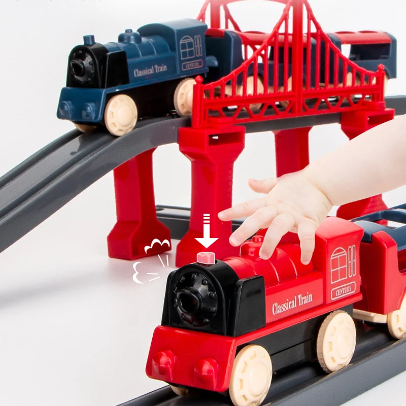 DIY Rail Car Children Toys Puzzle Assembled Railway Electric Train Track Building Block Track Train Set Christmas Gift for Kids