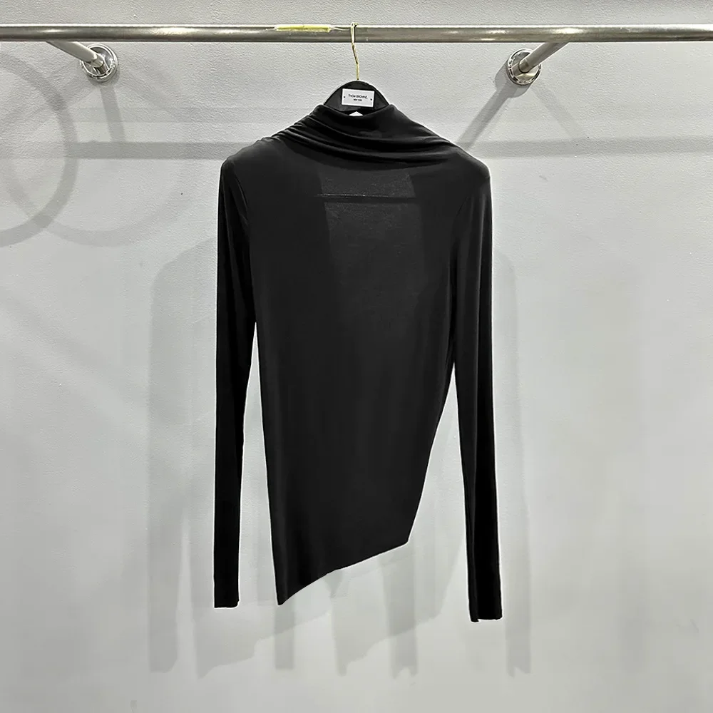 Owens Base Shirt Streetwear Asymmetrical Rick Tshirt High Street Comfortable Long-sleeved Pullover Fashion Turtleneck RO T-shirt