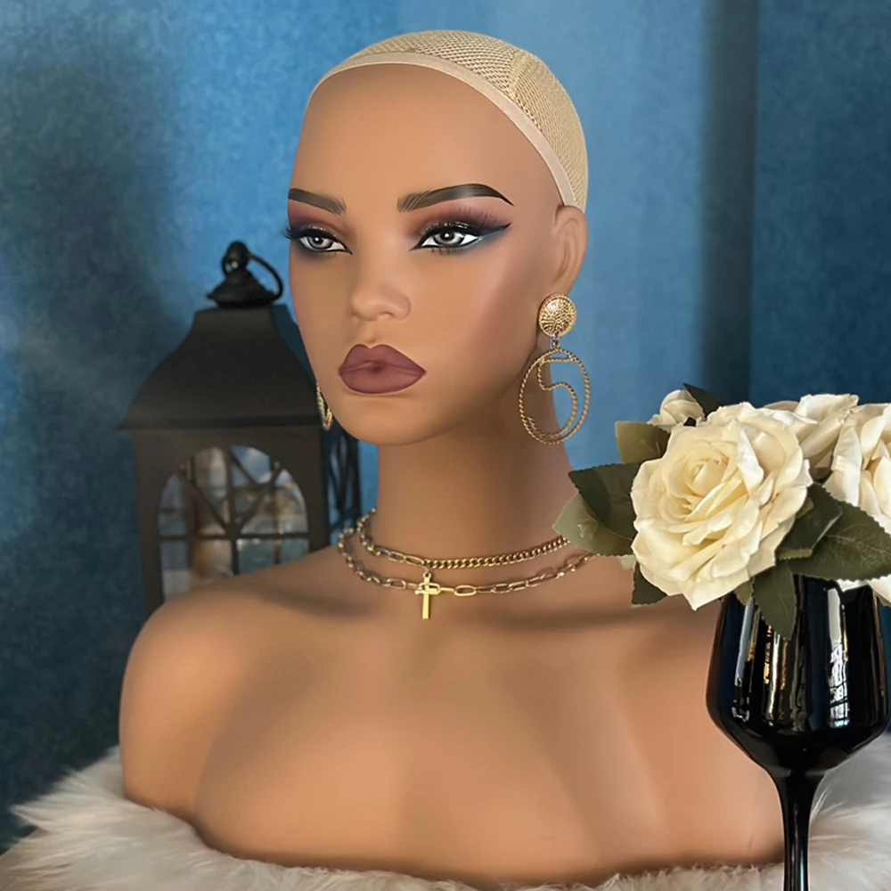 Yajukai Europe Realistic Mannequin Head With Shoulders 1Pc Red Lips Half Body Wig Mannequin Head For Wig Jewelry Earring Display