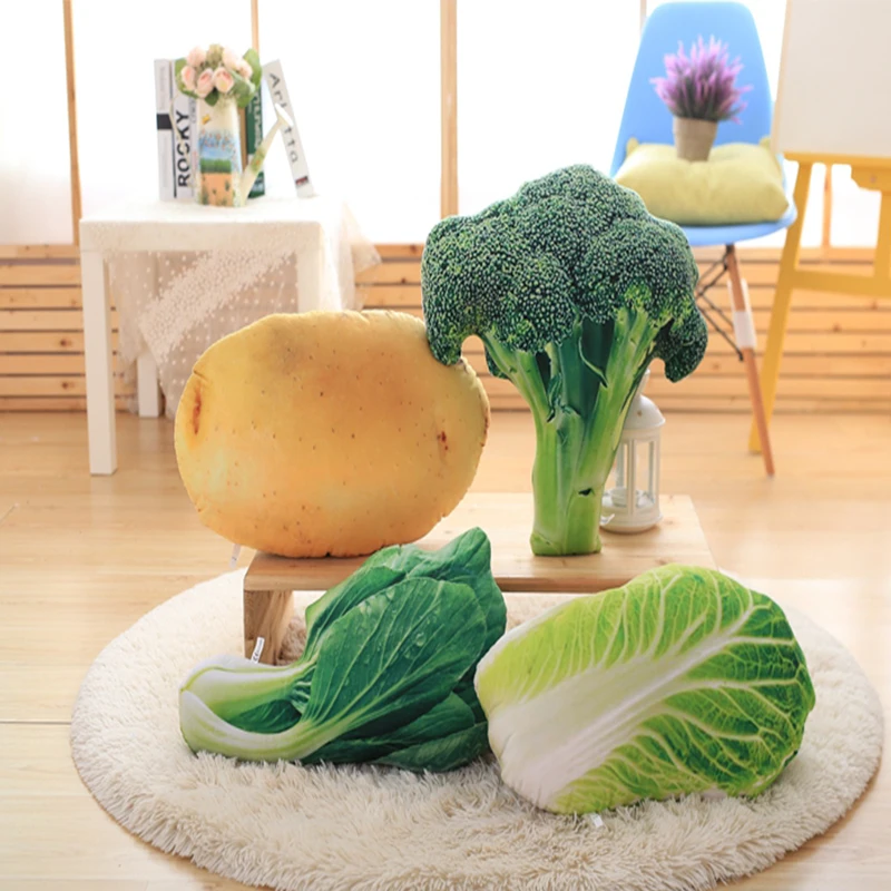 3D Simulation Fruit Vegetable Plush Toy Pillow Creative Cute Strawberry Broccoli Cushion Children Christmas Birthday Funny Gift