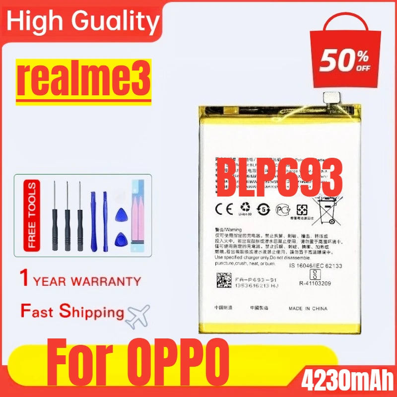 

BLP693 для OPPO Realme3 аккумулятор мобильного телефона RMX1825/RMX1821 сменный аккумулятор большой емкости с инструментами