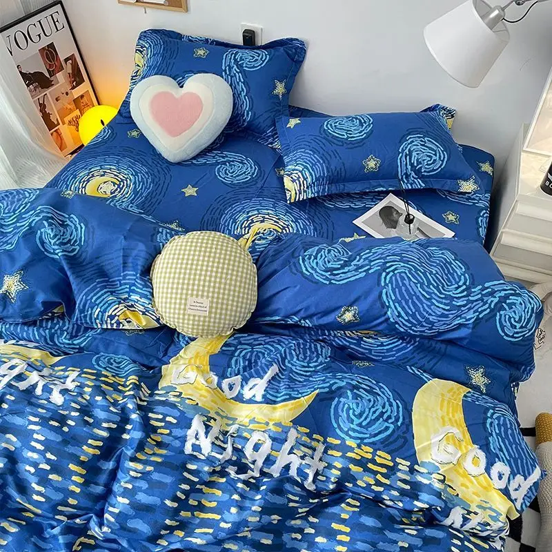 

Nordic Style Blue Bedding Set Artistic Starry Sky Duvet Cover Twin Full Queen Size Bedspread Bed Flat Sheet Pillowcase Bed Linen