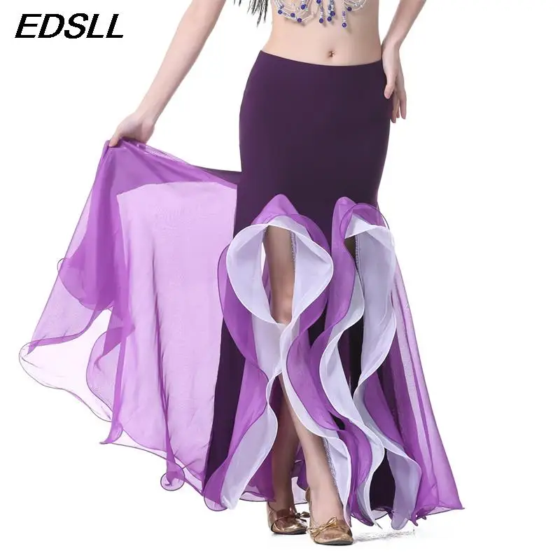 

Women Belly Dance 2-layer Mesh Costume Sexy Bellydance Wrap Skirt Performance Dancewear Arabic Waves Long Dress