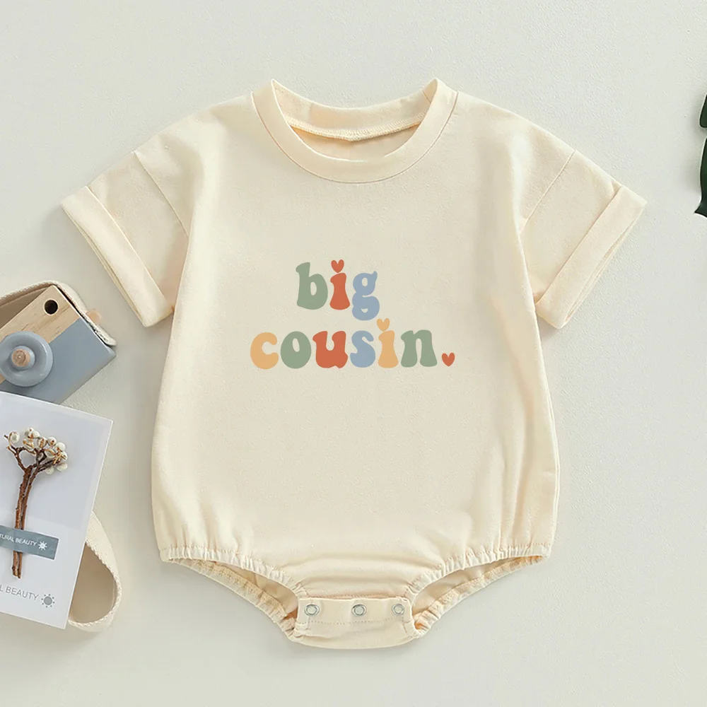 Retro Cousin Crew Toddler Oversized T-Shirt Rompers Big Little Cousin Baby Bubble Romper Bodysuit Cute Baby Outfits