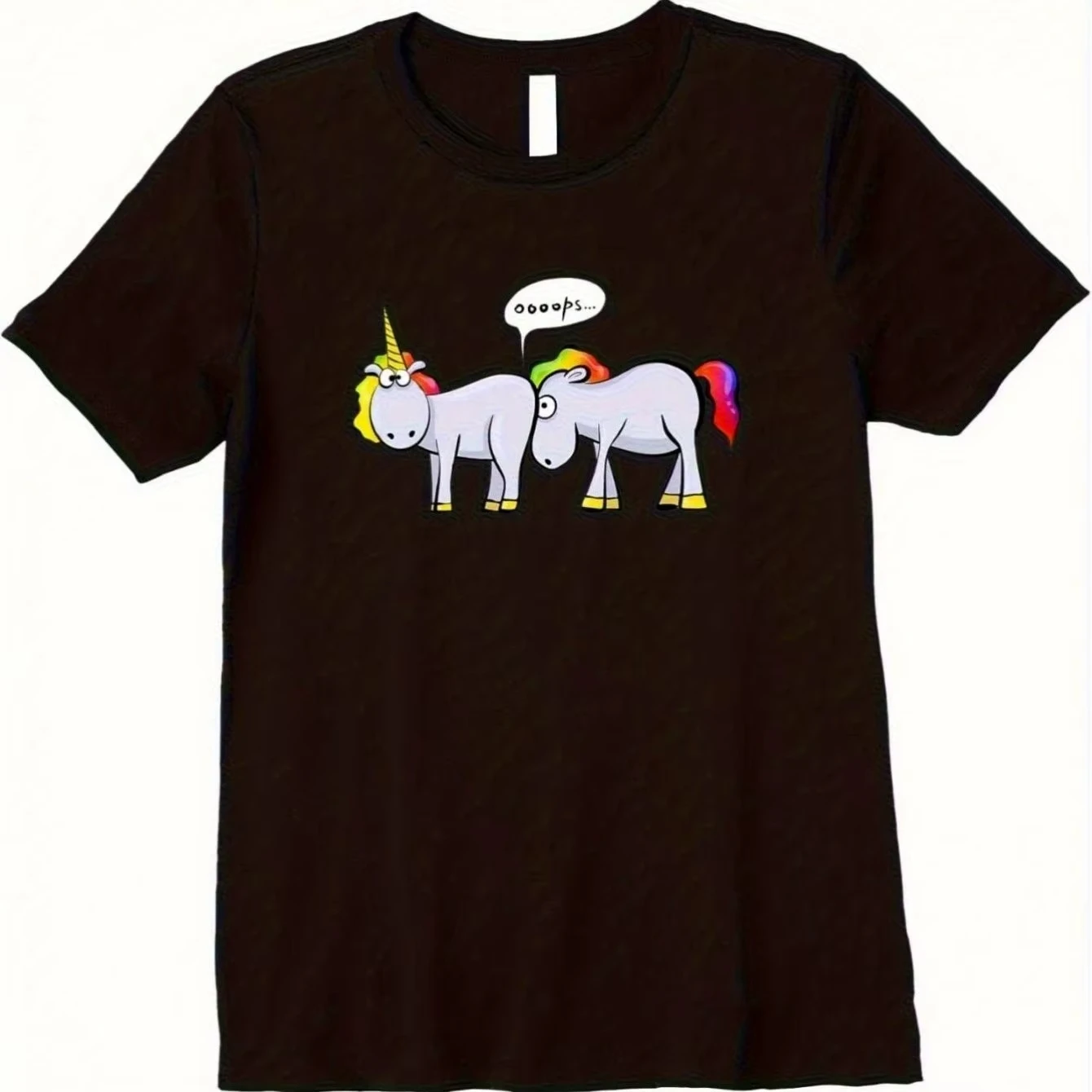 Funny Unicorn Pooping Rainbow Graphic Tee Unisex Cotton Casual Crew Neck T-Shirt Daily Wear