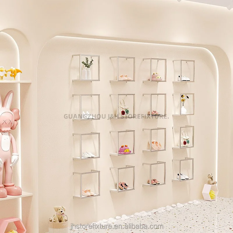 Silver Shoe Display Racks for Boutique Six Layers Female Handbag Display Shelf Wall Mounted Shoe Rack