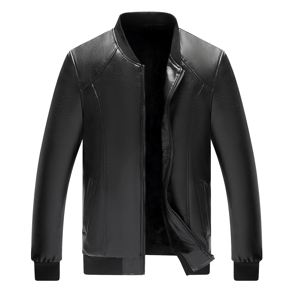 Men\\\\\\\\\\\\\\\'s Casual Jacket in Imitation Leather with Fleece Lining Stand Collar Retro Motorcycle Pattern for All Seasons