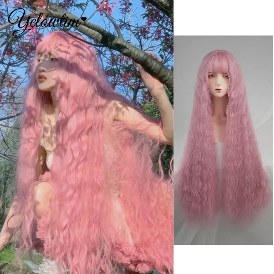 YELOWTIM 40 Inch 100Cm Long Wavy Cosplay Wig Heat Resistant Synthetic Hair Anime Party wigs color Colourful