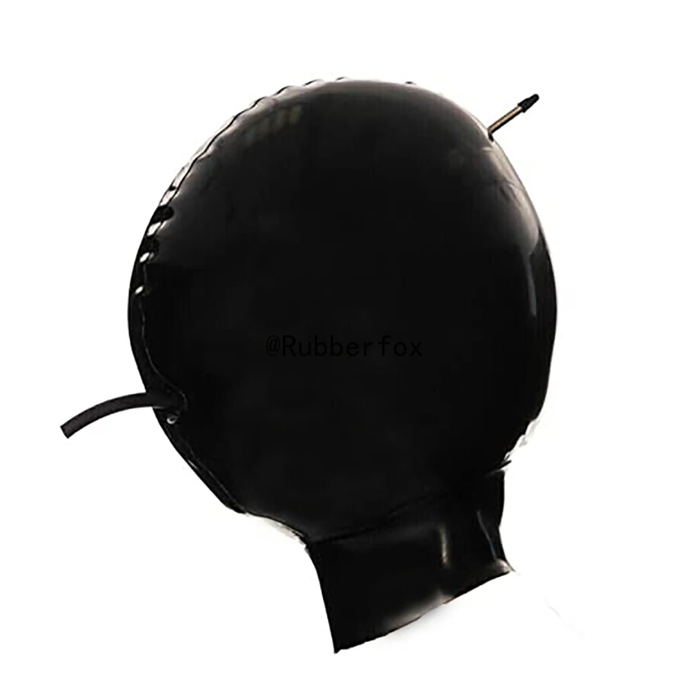 

Customized Latex Hood Inflatable Mask with Mouth Tube Full Face Inflation Breathing Zipped Latex Mask Club wear