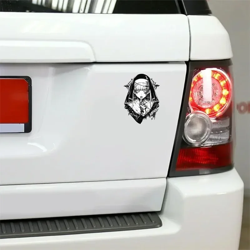 Gothic Nun Girl Anime Sticker 1PC Black White Waterproof Vinyl Decal for Car Trunk Window Laptop RV Otaku Body Decor
