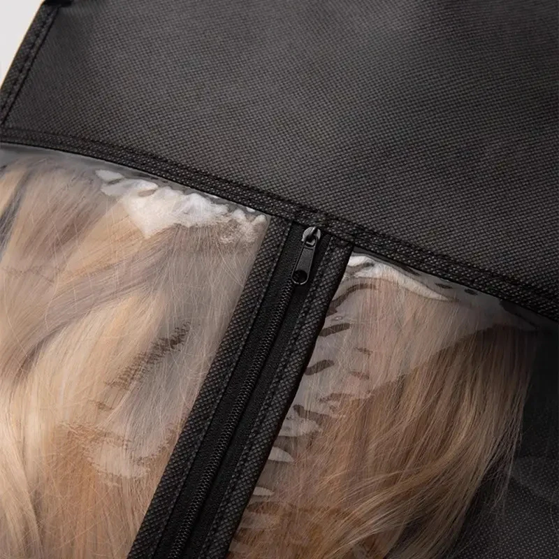 مجموعة واحدة من حقيبة تخزين الشعر المستعار مع أكياس شعر مع شماعة بلاستيكية للشعر المستعار الأسود منظم الشماعات للشعر المستعار المتعدد