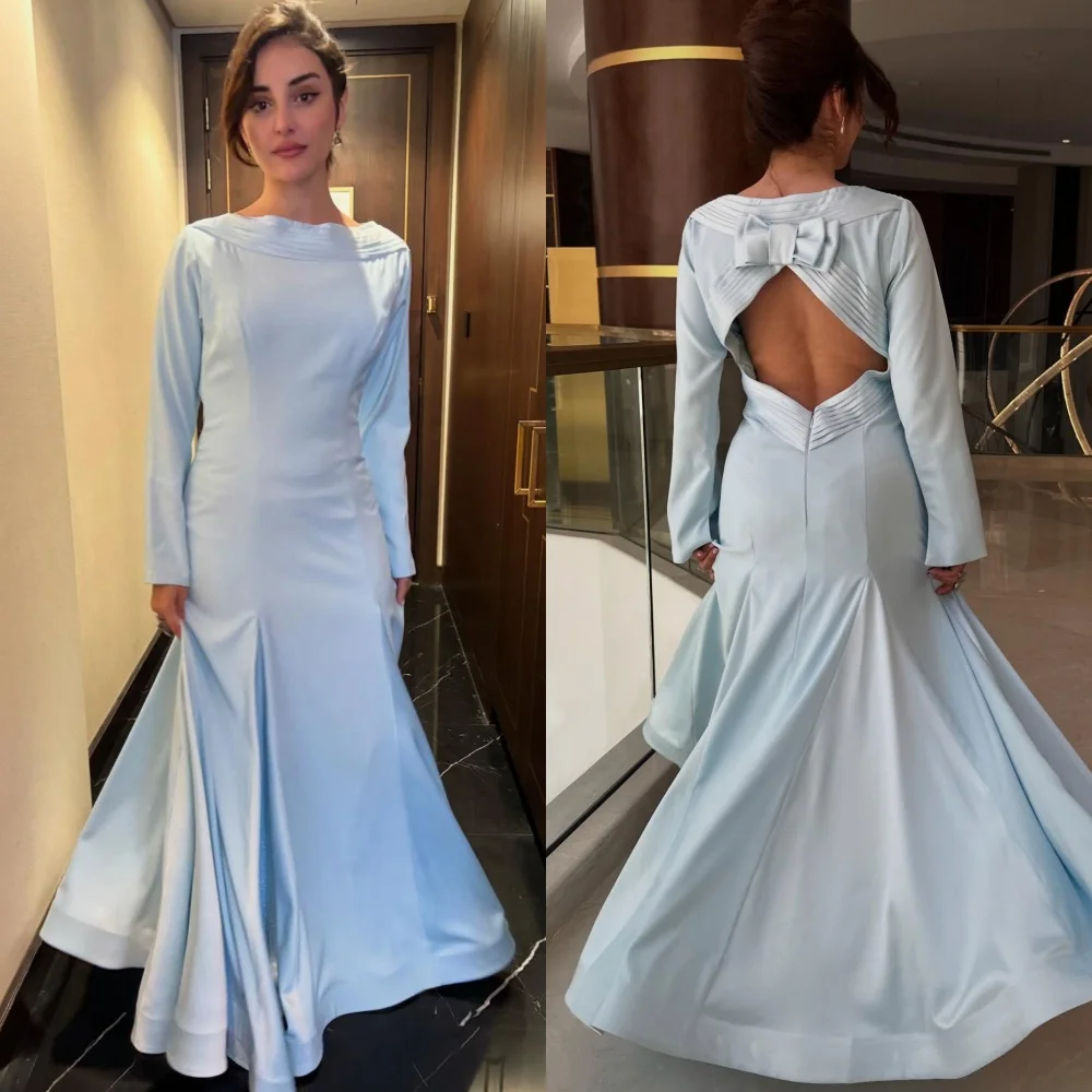 

Customized High Quality Formal Charmeuse Bow Ruched A-line O-Neck Ankle Length Dresses Bespoke Occasion Dresses Elegant Classic