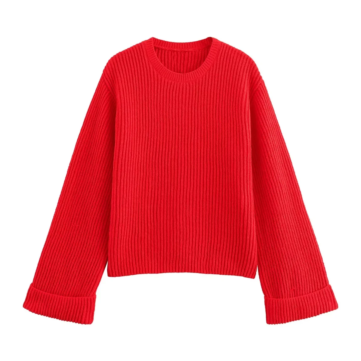 

TRAFZA Autumn Winter Female Elegant Crew Neck Chenille Fabric Pullover Sweater Women's Red High Street Knitted Sweater Mujer