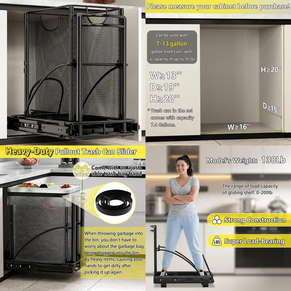 

Pull-Out Trash Can 7.4 Gallon 30 Quart Under Cabinet Waste Bin with Sliding Garbage Storage Kit