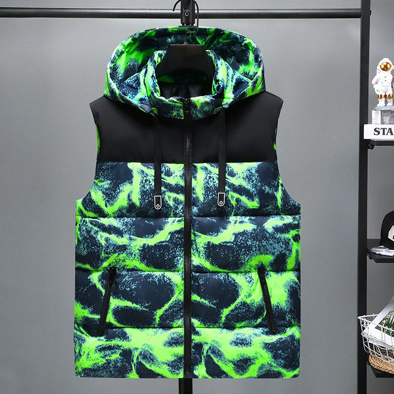 #3615 Winter Vest Men Slim Tie Dye Camouflage Sleeveless Jacket Zipper Vintage Streetwear Down Vest Coat Plus Size 6XL 7XL 8XL