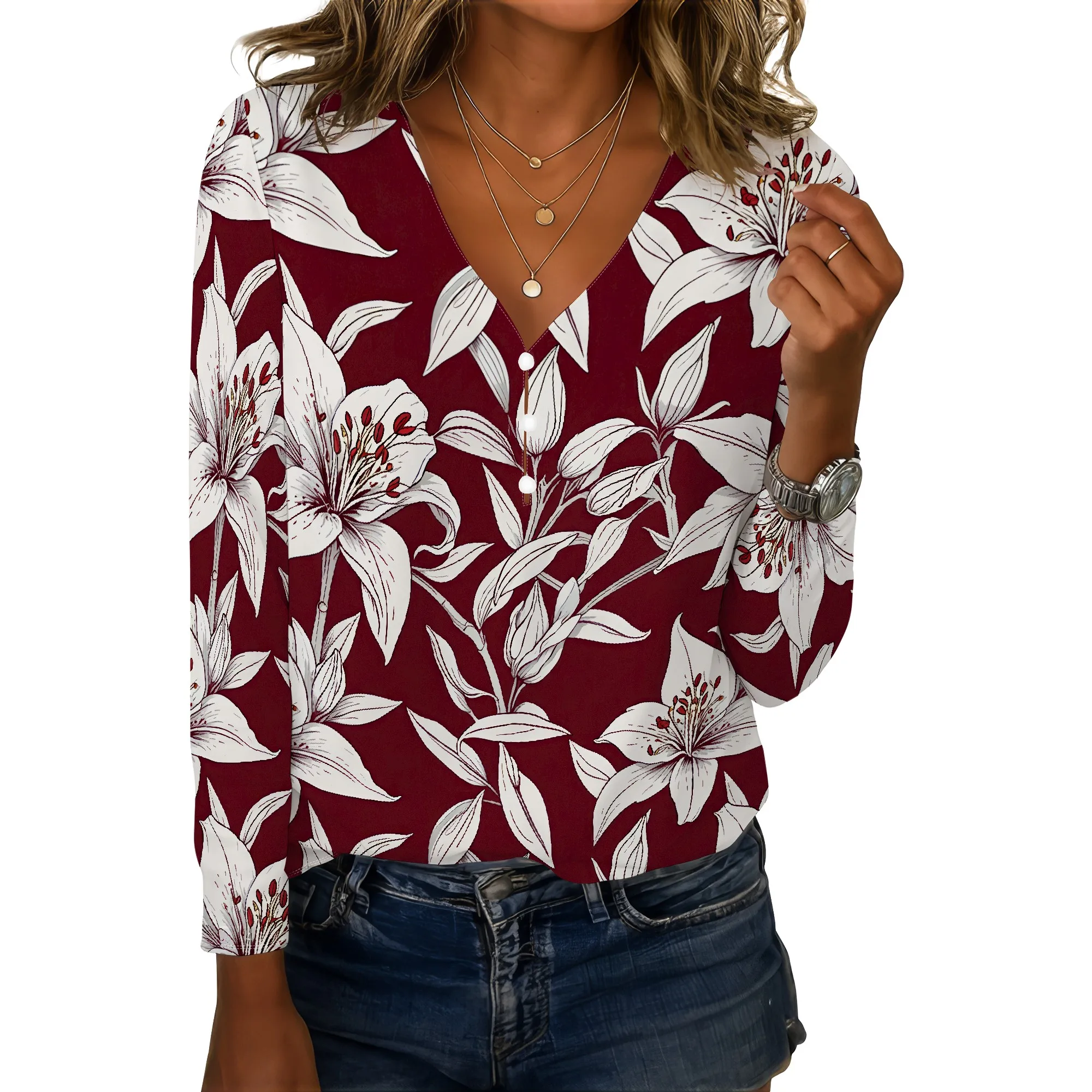 

Boho Floral Blouses for Women Dressy Casual V Neck Vintage Graphic Tees Loose Fit Spring Tops 2025