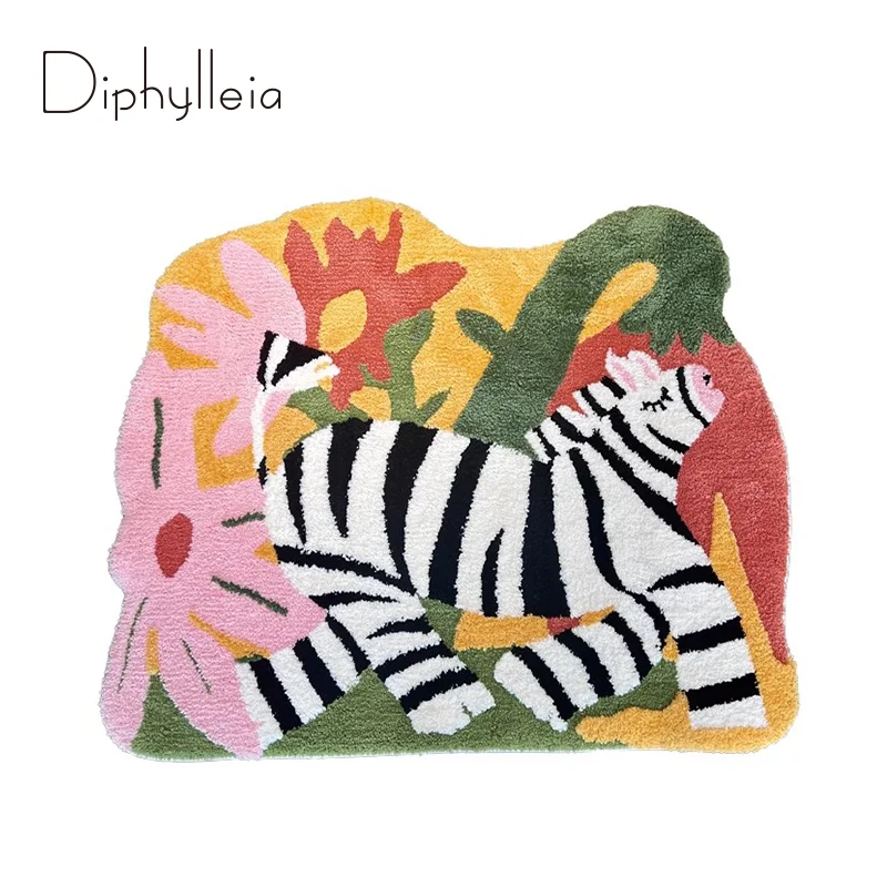 

Diphylleia Jungle And Fauna Zebra Tufted Carpet Mid-Century Abstract Brazil Textile Art Tapestry Small Rugs Floor Mats 100x85cm