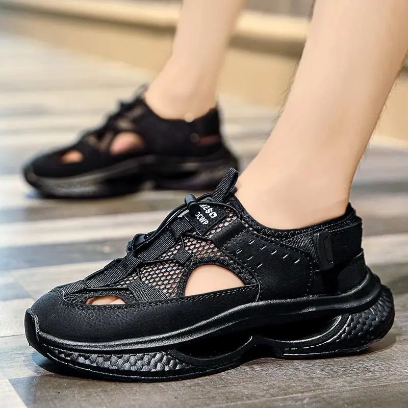 Mens Summer Ventilated Closed-Toe Sandals Platform Height Increasing Casual Work Driving Sport Beach Footwear