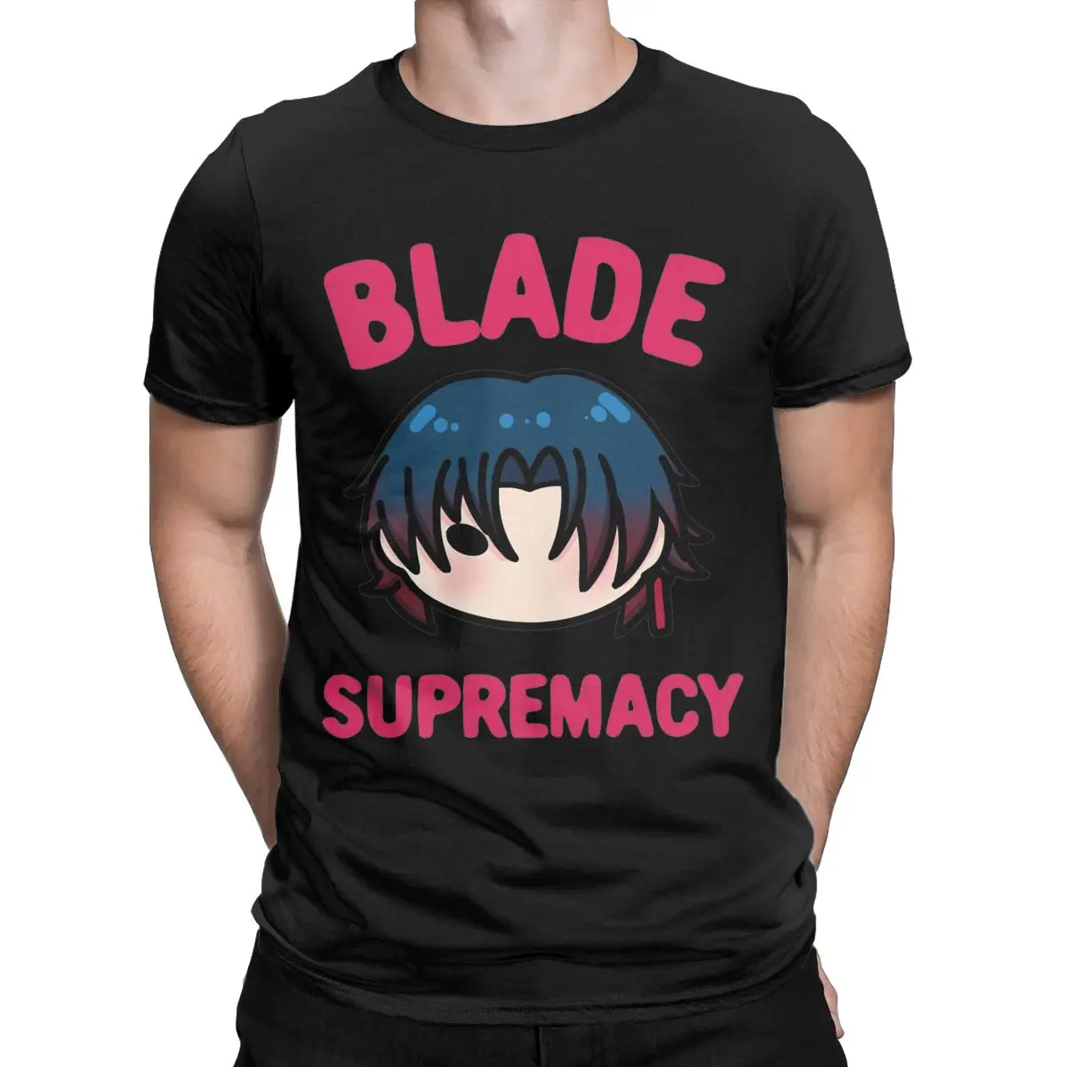 Honkai Star Rail Blade Supremacy Chibi T Shirt for Men 100% Cotton Vintage T-Shirts Round Collar Tee Shirt Clothes Gift Idea