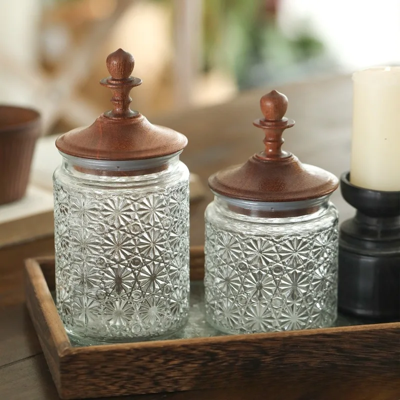 

700ml Glass Sealed Jar Vintage Embossed Candy Coffee Beans Herbs Spice Jar Kitchen Food Container Multifunctional Glass Bottle