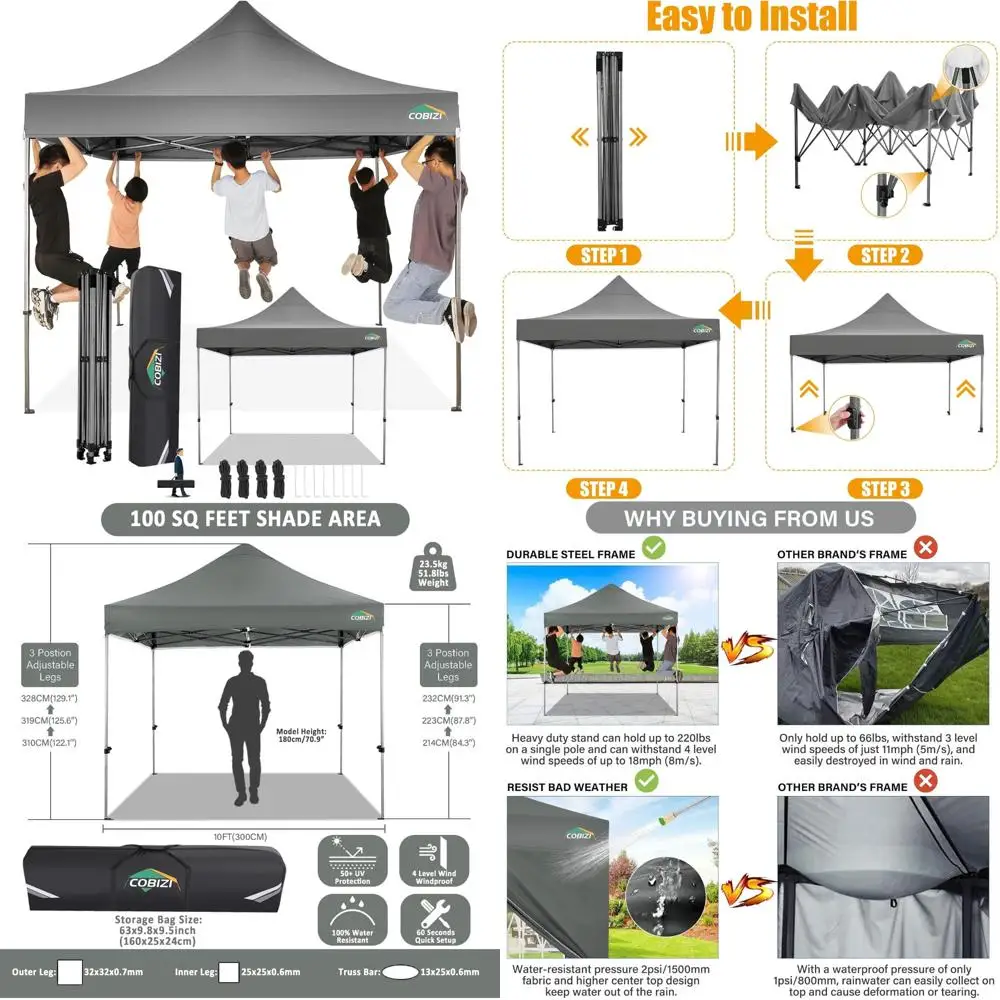 

10x10 Pop Up Canopy Without Sidewall,Heavy Duty Canopy UPF 50+ All Season Wind Waterproof Commercial Outdoor Wedding Party Tent