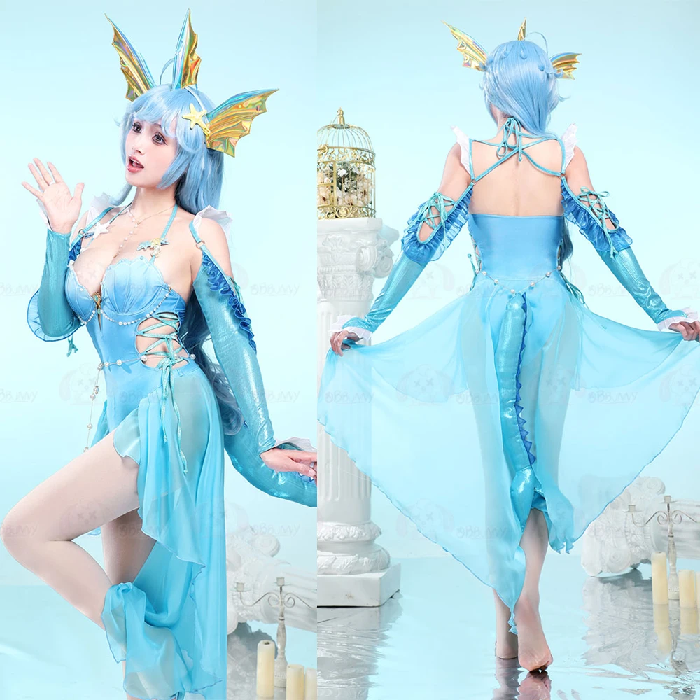 

Anime Vaporeon Cosplay Costume Women Sexy Blue Dress Flannel Hooded Bodysuit Tail Socks Suit Bunny Girl Kawaii Pajamas Jumpsuit