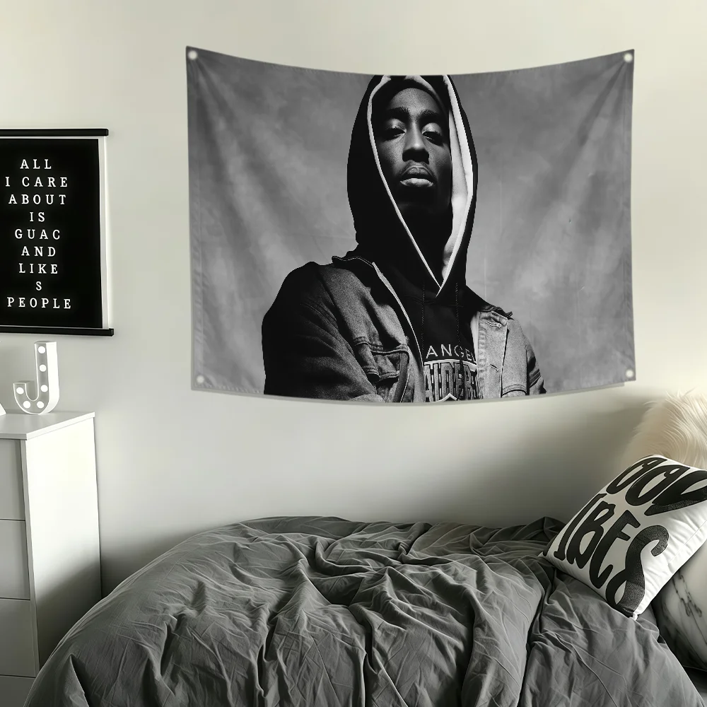 Singer Two-2pac Flag Polyester Printing Banner For Bedroom Living Bar Garden Garage Wall Art Out Door Decoration Fans Gift