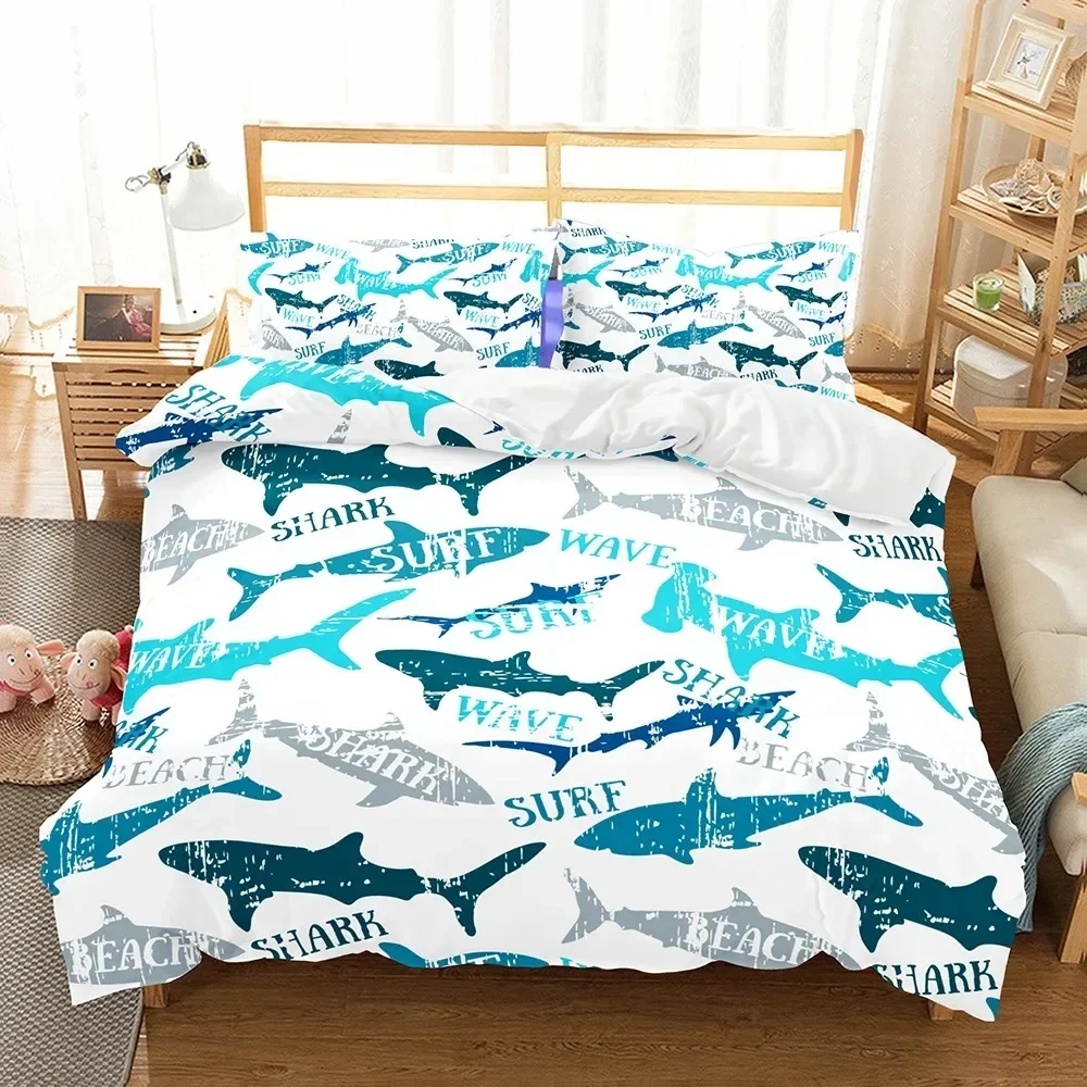 3D Digital Shark Comfortable Duvet Quilt Cover Pillowcase Bedding Set Children Bedroom Decoration Home Textile